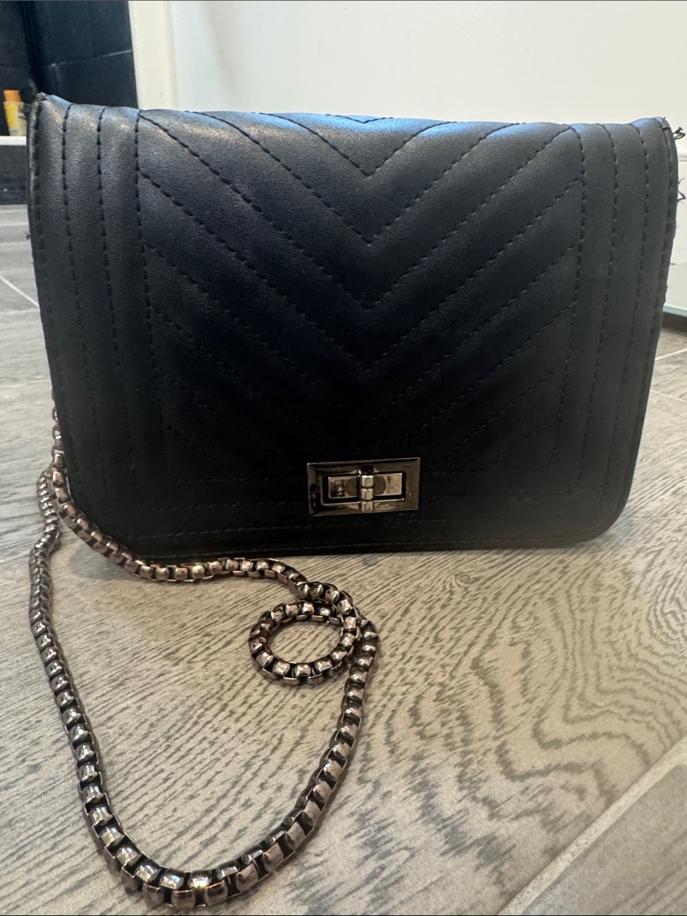 Fashion Nova Black Quilted Crossbody with Chain Strap
